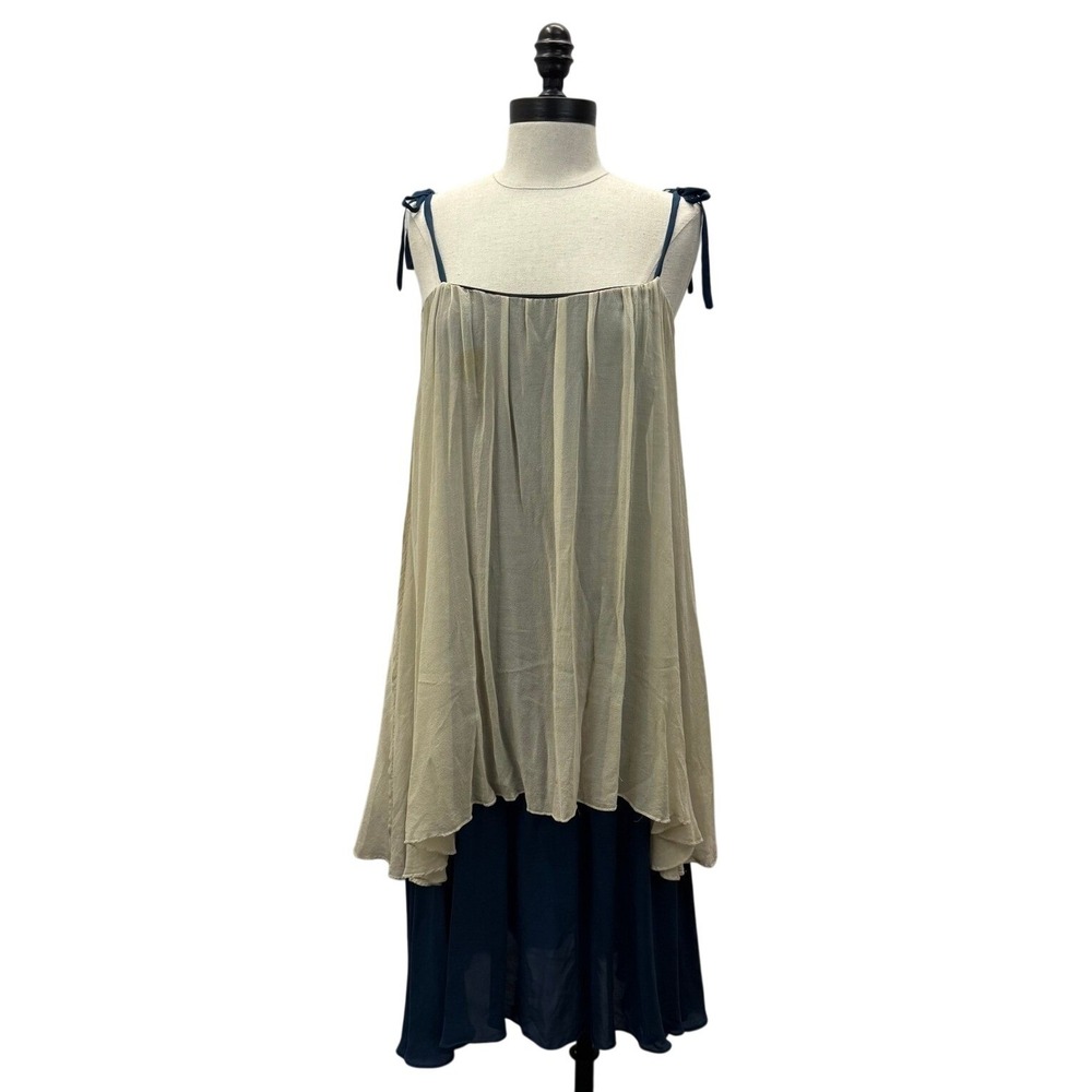 Anagram Layered‎ Midi Dress Womens S Beige Blue Nylon/Silk Tie Strap